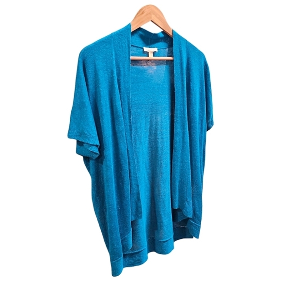 Eileen Fisher Linen Open Front Short Sleeve Cardigan XS Oversized Minimalist - Picture 2 of 7